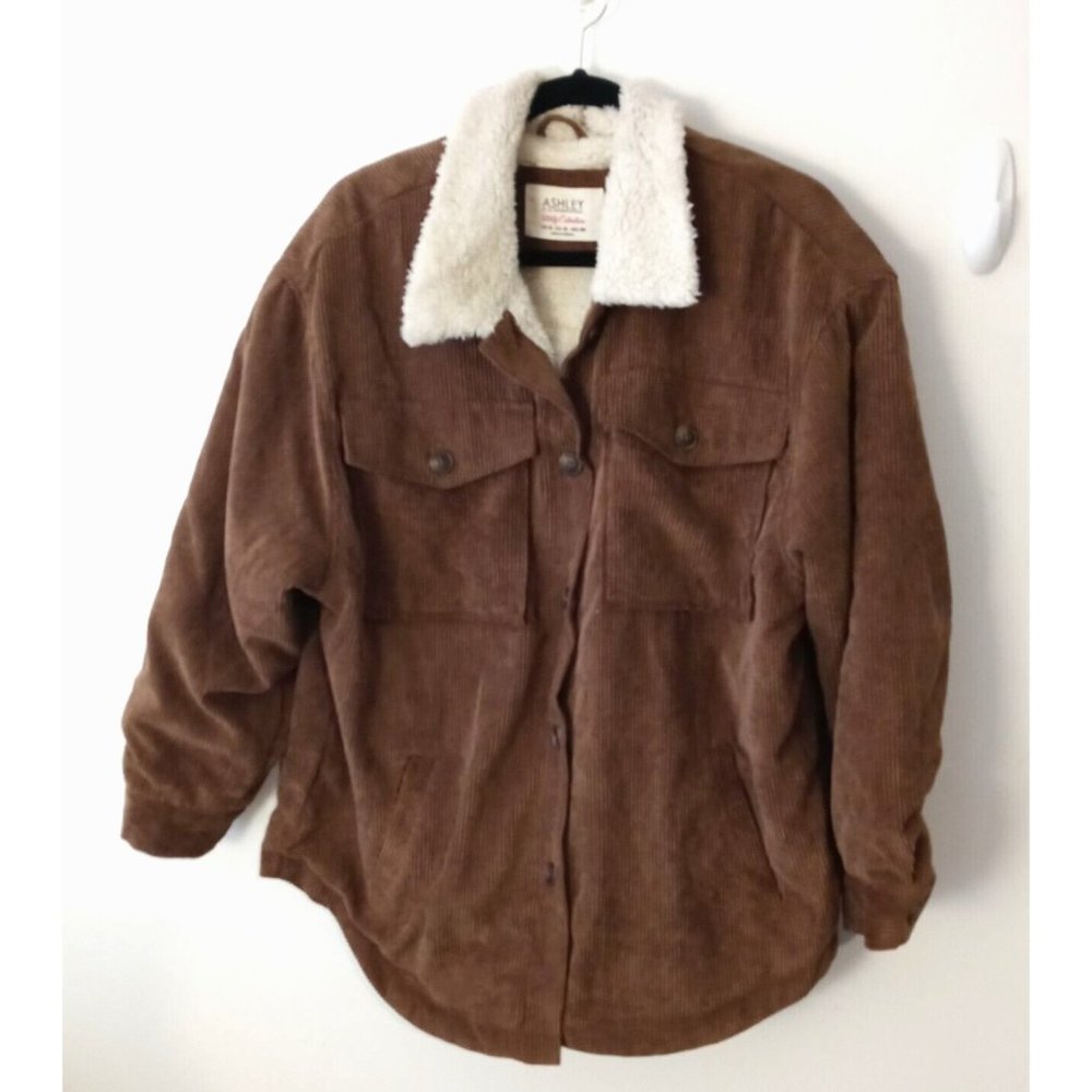 Ashley by 24 International Utility Collection Sz XL Brown Corduroy Sherpa Jacket